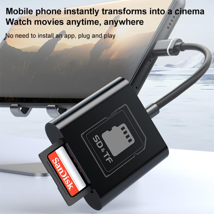 2 in 1 SD + TF Card Slot Reader, Type-C, USB+8 Pin
