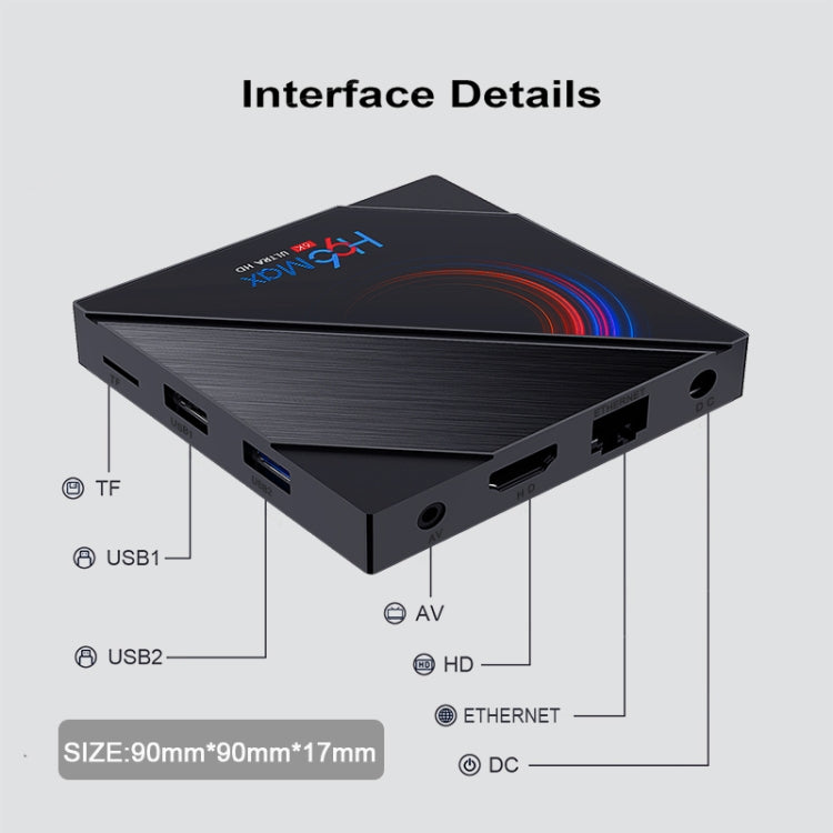 H96 Max 6K Ultra HD Smart TV Box con telecomando, Android 10.0, Allwinner H616 Quad Core ARM Cortex-A53, 2GB+16GB, TF Card / USBx2 / AV / HDMI / WIFI,, EU Plug, UK Plug, US Plug, AU Plug