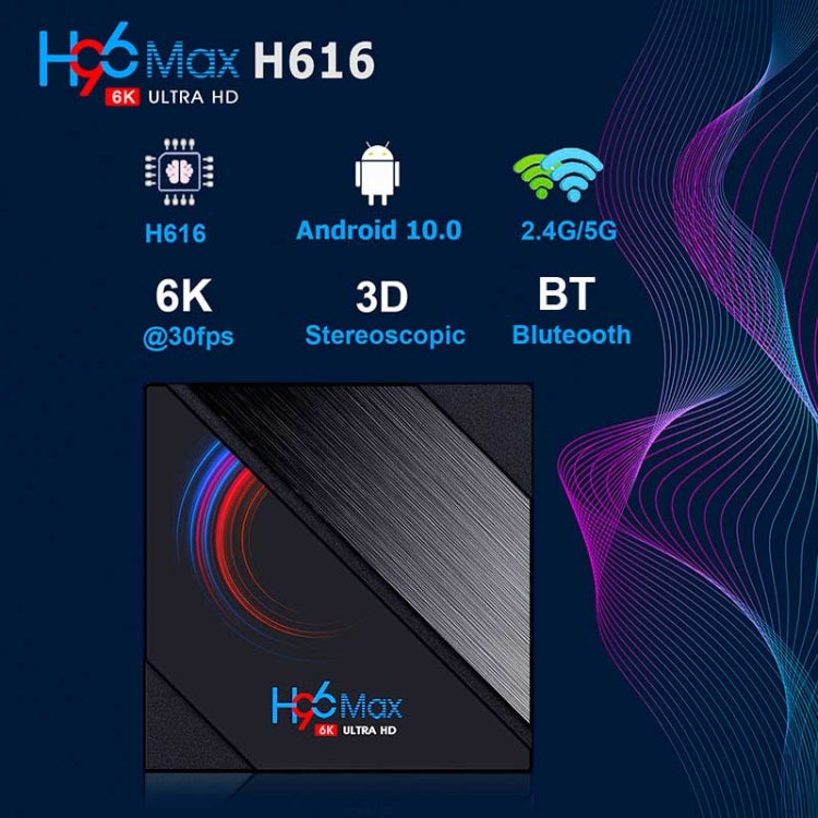 H96 Max 6K Ultra HD Smart TV Box con telecomando, Android 10.0, Allwinner H616 Quad Core ARM Cortex-A53, 2GB+16GB, TF Card / USBx2 / AV / HDMI / WIFI,, EU Plug, UK Plug, US Plug, AU Plug