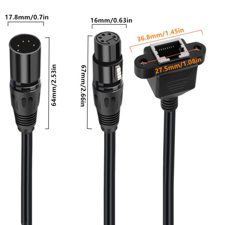 XLR 5 Pin Male to RJ45 Female Audio Cable, Length: 30cm, Male to RJ45 Female