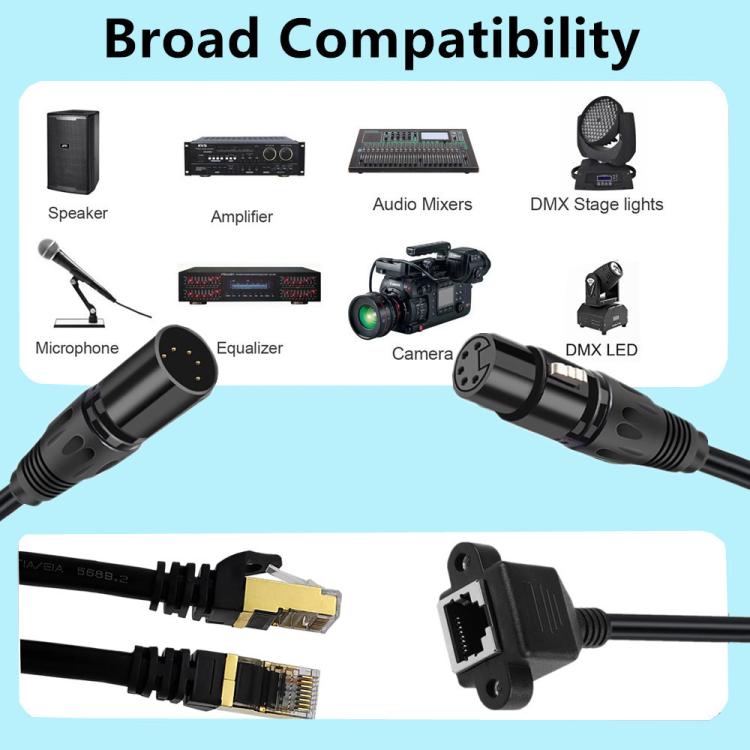 XLR 5 Pin Male to RJ45 Female Audio Cable, Length: 30cm, Male to RJ45 Female
