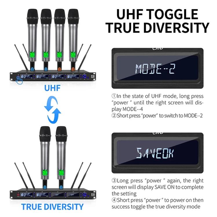 XTUGA M6604S-H Diversity Wireless Microphone System 4 Channel UHF Handheld Microphone, M6604S-H