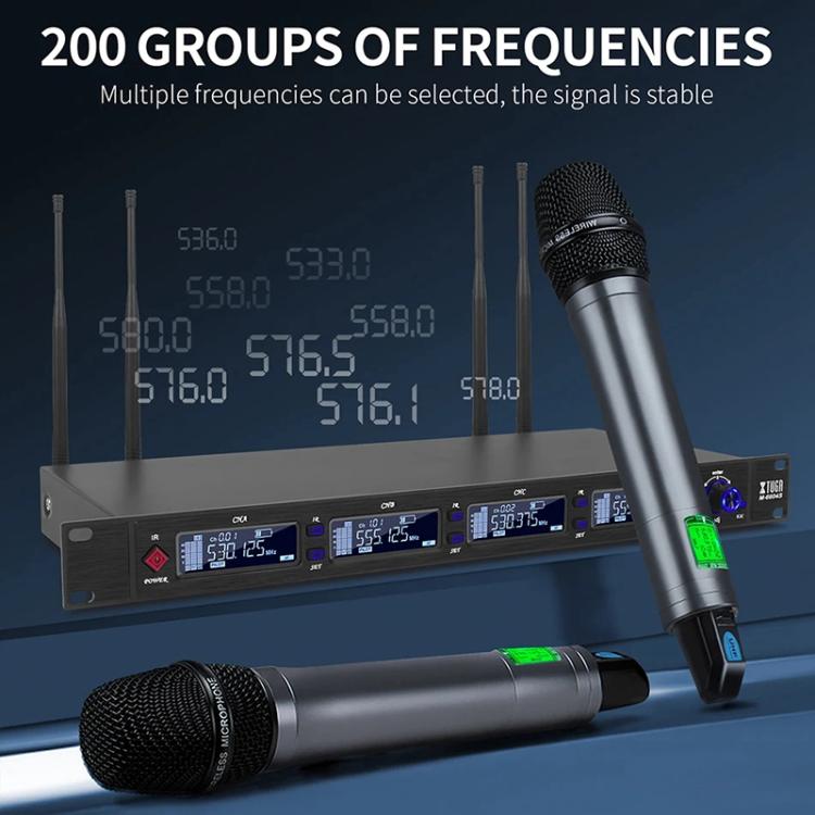 XTUGA M6604S-H Diversity Wireless Microphone System 4 Channel UHF Handheld Microphone, M6604S-H