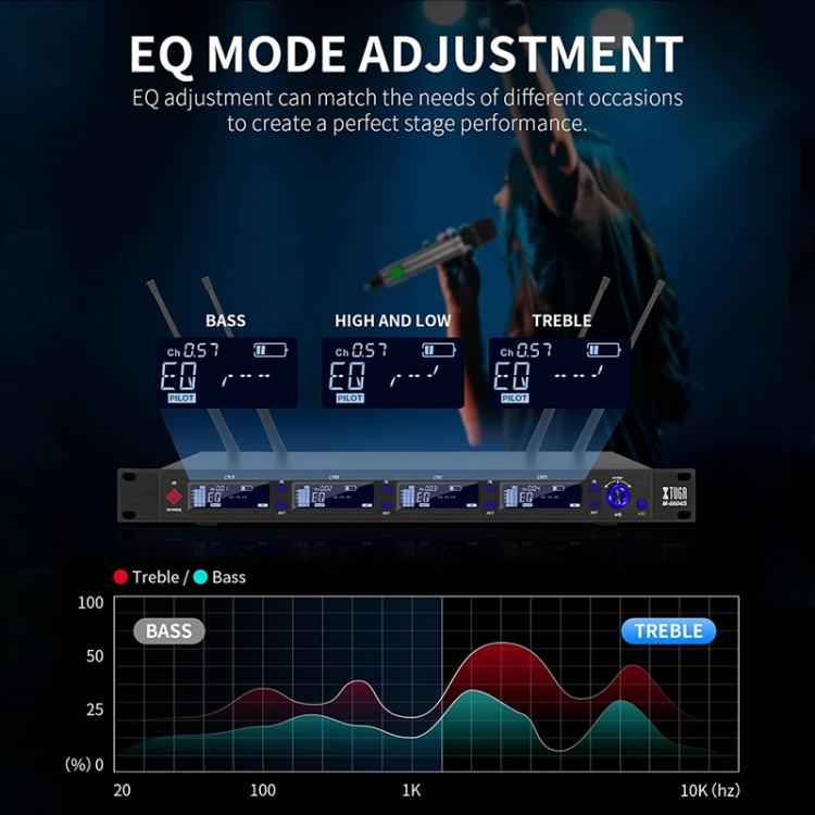 XTUGA M6604S-H Diversity Wireless Microphone System 4 Channel UHF Handheld Microphone, M6604S-H