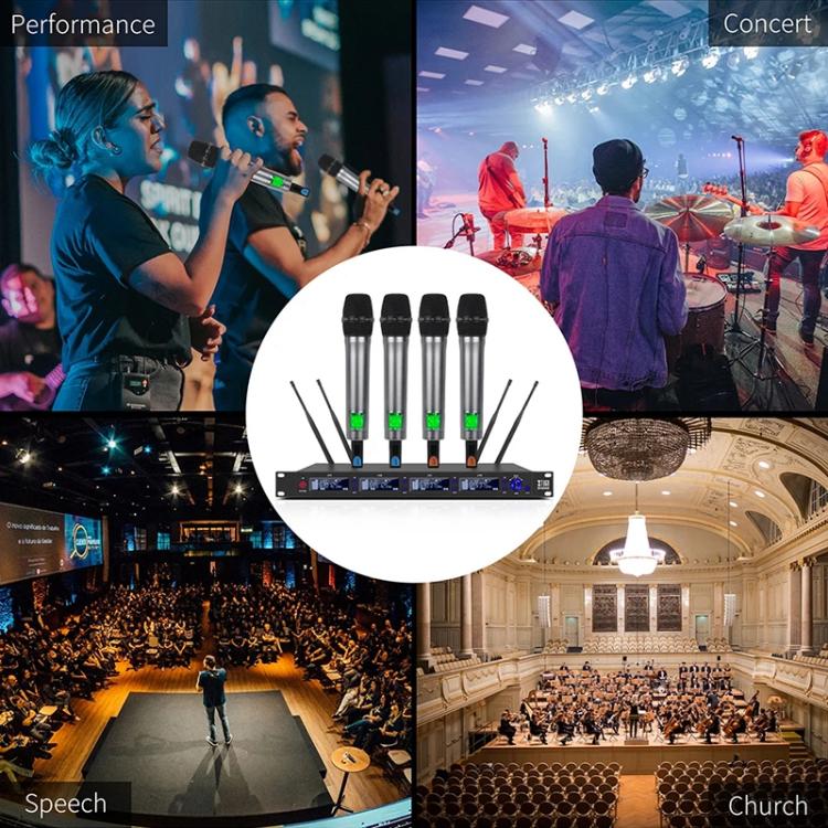 XTUGA M6604S-H Diversity Wireless Microphone System 4 Channel UHF Handheld Microphone, M6604S-H