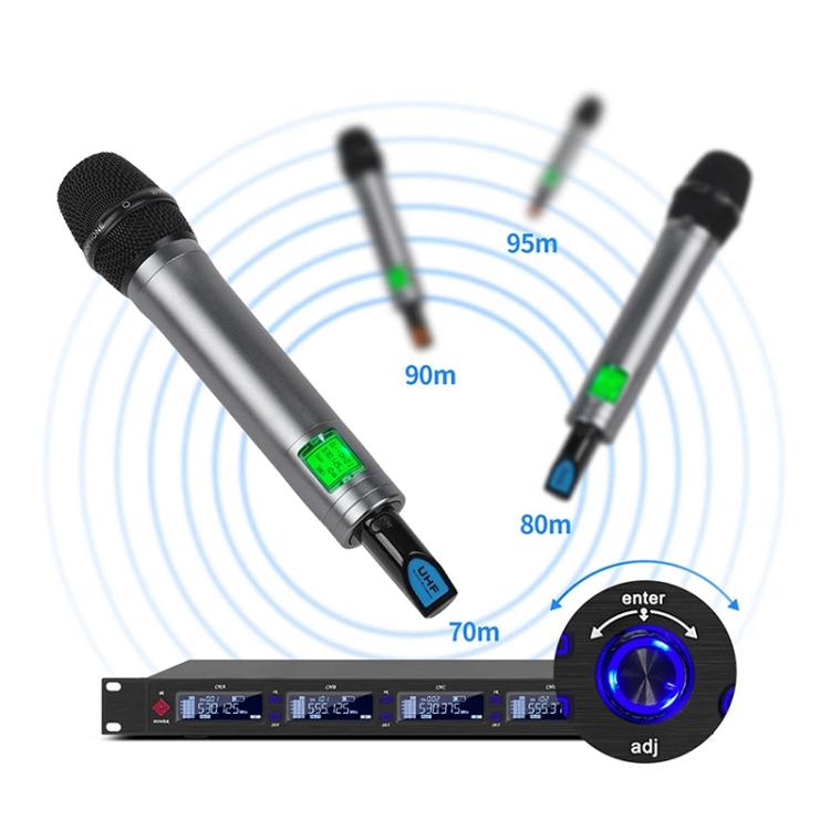 XTUGA M6604S-H Diversity Wireless Microphone System 4 Channel UHF Handheld Microphone, M6604S-H