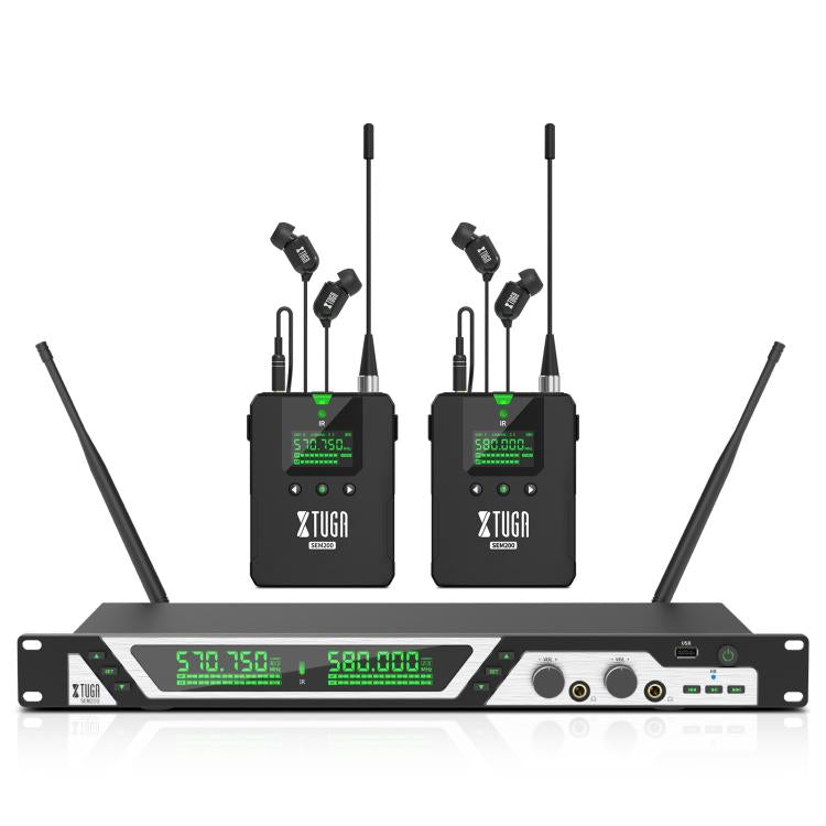 XTUGA SEM200 Wireless Stereo Stage Performance Professional In-ear Monitor System, One BodyPack, 2 BodyPacks + Transmitter, 4 BodyPacks + Transmitter