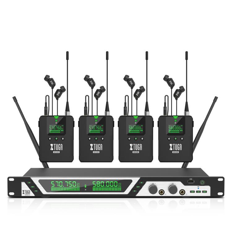 XTUGA SEM200 Wireless Stereo Stage Performance Professional In-ear Monitor System, One BodyPack, 2 BodyPacks + Transmitter, 4 BodyPacks + Transmitter