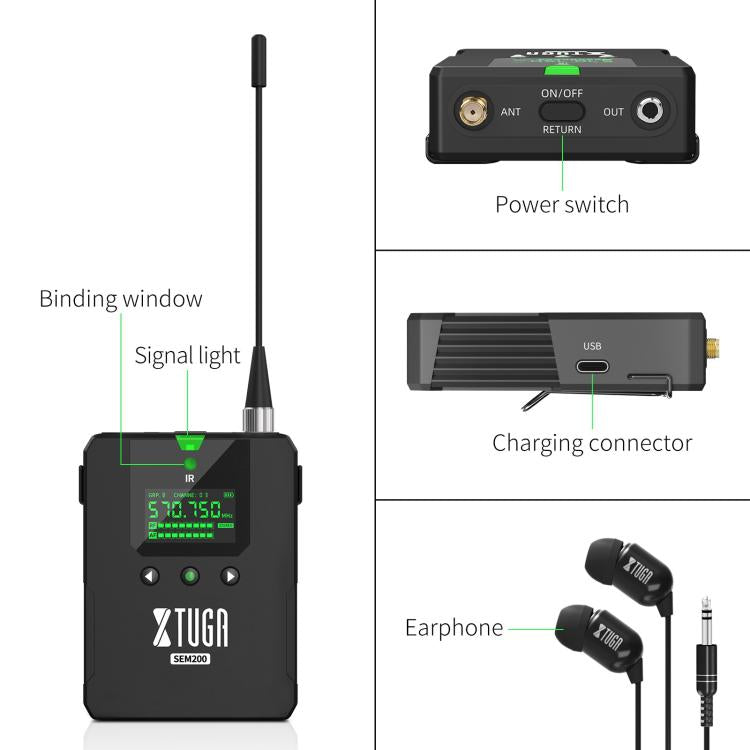 XTUGA SEM200 Wireless Stereo Stage Performance Professional In-ear Monitor System, One BodyPack, 2 BodyPacks + Transmitter, 4 BodyPacks + Transmitter