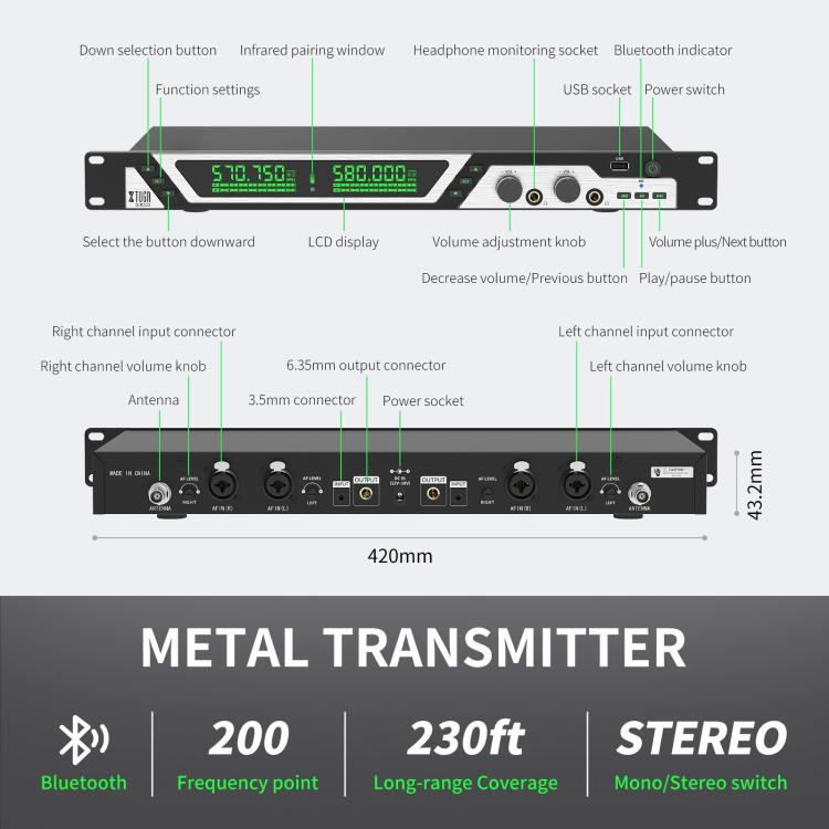 XTUGA SEM200 Wireless Stereo Stage Performance Professional In-ear Monitor System, One BodyPack, 2 BodyPacks + Transmitter, 4 BodyPacks + Transmitter