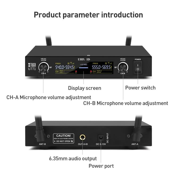 XTUGA U-771 UHF Lapel Two Way Radio Wireless Microphone, 2 Microphone + Host, 2 BodyPacks + Host, 1 Mic + 1 BodyPacks + Host