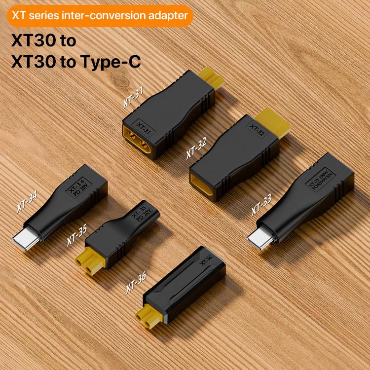 Interchange Adapter, XT-32 XT60 Female to XT30 Male, XT-34 Type-C Male to XT30 Male, XT-36 XT30 Male to XT30 Female, XT-31 XT30 Female to XT60 Male, XT-35 Type-C Female to XT30 Female, XT-33 XT30 Male to Type-C Male
