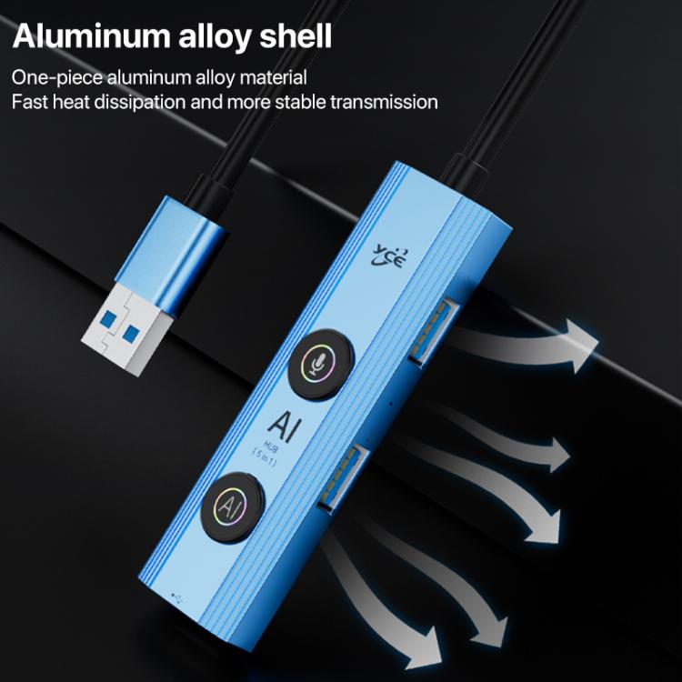 YCE V295A 5 in 1 USB3.0 HUB Adapter AI Docking Station, 5 in 1 USB3.0