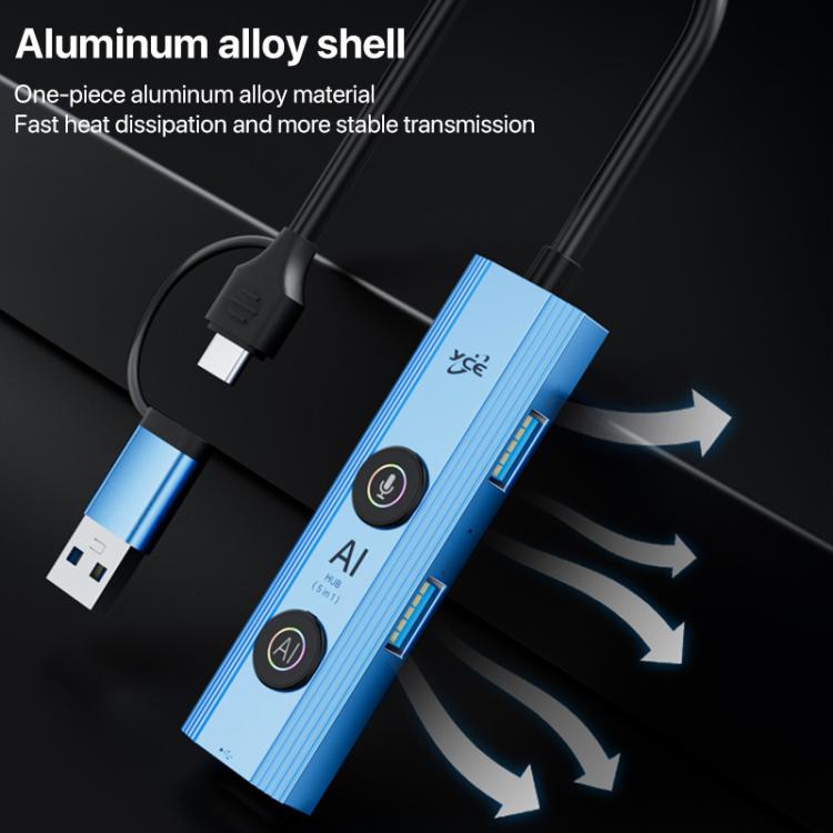 YCE V295B 5 in 1 USB3.0 / Type-C HUB Adapter AI Docking Station, 5 in 1 USB / Type-C