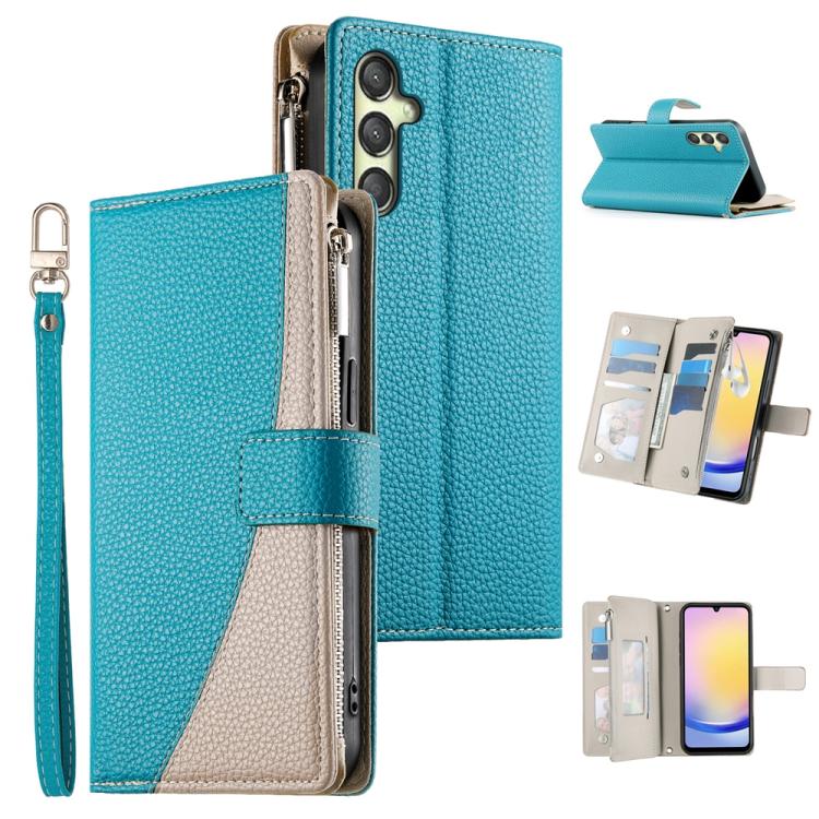 Portafoglio multi-carta con cerniera e cinturino corto, cuciture a vista, custodia per telefono in pelle con cinturino corto., For Samsung Galaxy A25 5G, For Samsung Galaxy A24 4G, For Samsung Galaxy A23 4G / 5G / M13 4G / M23