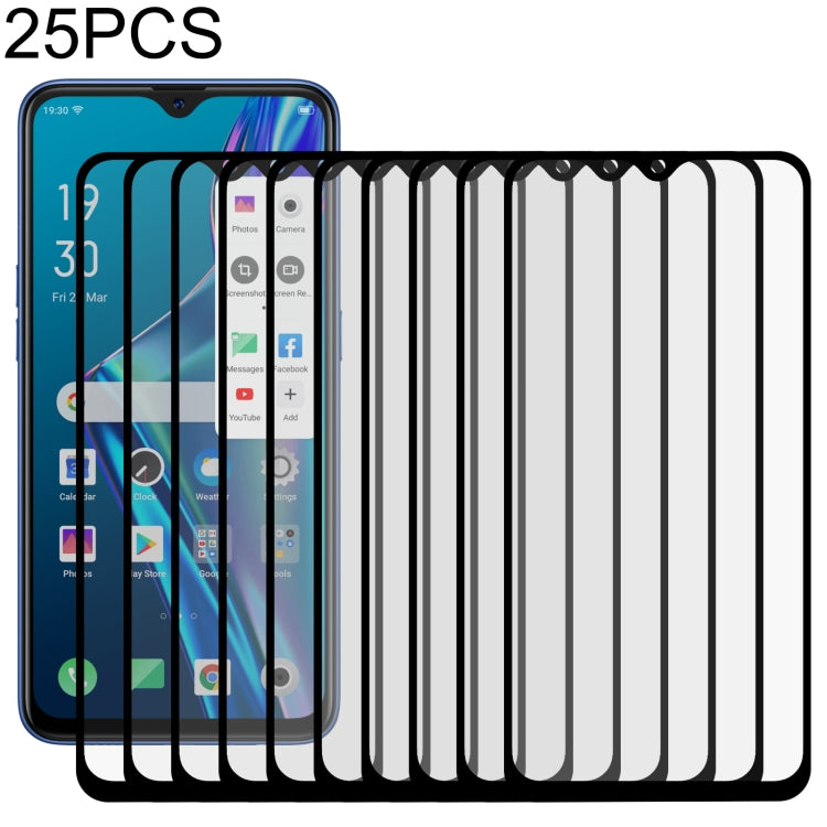 Pellicola in vetro temperato a schermo intero con colla intera da 25 pezzi, For OPPO A11k (25 PCS), For OPPO A12 (25 PCS), For OPPO A12e (25 PCS), For OPPO A32 (25 PCS), For OPPO A53 (25 PCS), For OPPO A72 5G (25 PCS), For OPPO A93 (25 PCS)