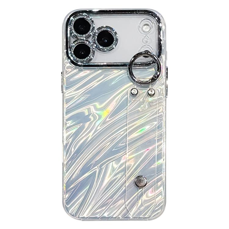 Custodia per telefono in TPU con cinturino da polso e pellicola protettiva per obiettivo, con texture a onde., For iPhone 17 Pro Max, For iPhone 17 Pro, For iPhone 17, For iPhone Air, For iPhone 16 Pro Max, For iPhone 16 Pro, For iPhone 16 Plus