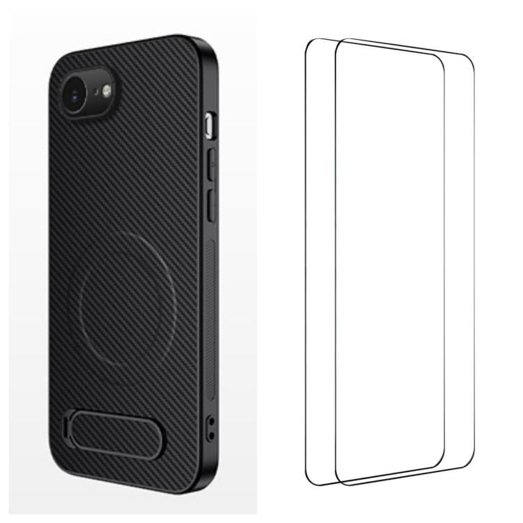 WANLONFENG Custodia per telefono magnetica con supporto integrato e texture in fibra di carbonio, con 2 pellicole protettive per lo schermo incluse., For iPhone 17e / 16e, For iPhone 17 Pro Max, For iPhone 17 Pro, For iPhone 17, For iPhone Air