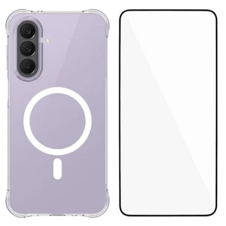 WANLONFENG Custodia per telefono in TPU trasparente magnetica antiurto a quattro angoli con pellicola protettiva per lo schermo, For Galaxy A57 5G, For Galaxy A37 5G, For Galaxy A27 5G, For Galaxy A17 5G, For Galaxy A56 5G, For Galaxy A26 5G