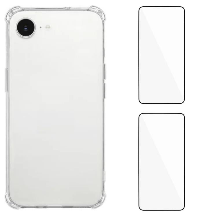 Custodia per telefono WANLONFENG con angoli in TPU da 1,5 mm con airbag e 2 pellicole protettive per lo schermo., For iPhone 17e / 16e, For iPhone 17 Pro Max, For iPhone 17 Pro, For iPhone 17, For iPhone Air, For iPhone 16 Pro Max, For iPhone 16 Pro