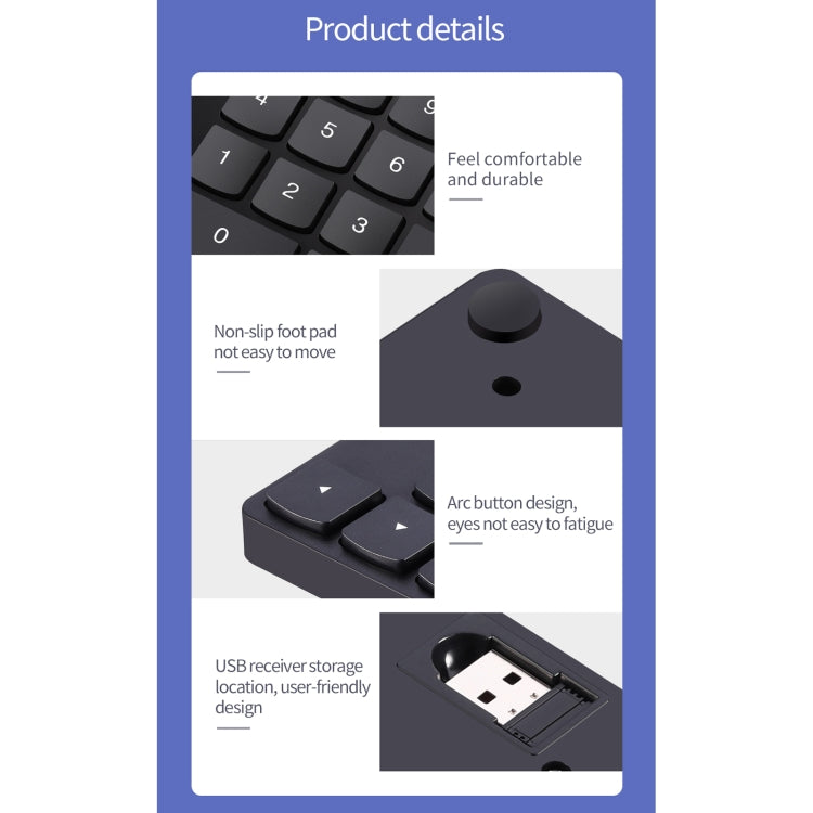 533 Tastiera digitale con ricarica wireless dal design ultrasottile 2.4G a 35 tasti
