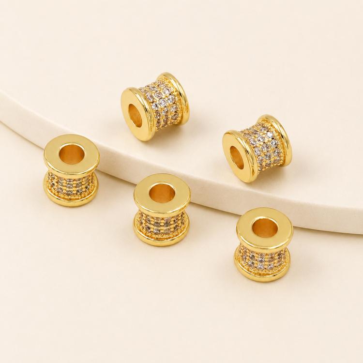 Confezione da 5 perline distanziatrici con foro e zirconi incastonati, placcate in oro, per la creazione di gioielli fai da te., Wheel 3-Rows Zircon Bead, Dual-Row Leaf Zircon Bead 9.5mm, Diamond Dual-Sided Slim Base, Slim Zircon Bead 8x10mm
