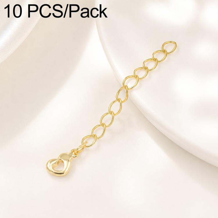 Confezione da 10 pezzi di catenelle di prolunga placcate in oro, resistenti allo scolorimento, per la creazione di collane e bracciali fai da te., 3D Cutout Heart, 3D Five-Pointed Star, 3D Rose, 3D Heart, 145 Chain 2.4mm Width 5cm Length