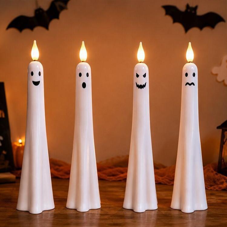 Halloween Ghost-Shaped LED Flameless Plastic Candles, 4 PCS/Set Assorted, 4 PCS/Set Standard Style, 6 PCS/Set Standard Style, 4 PCS/Set Smiley Face Style, 6 PCS/Set Smiley Face Style, 4 PCS/Set Cry Face Style, 6 PCS/Set Cry Face Style