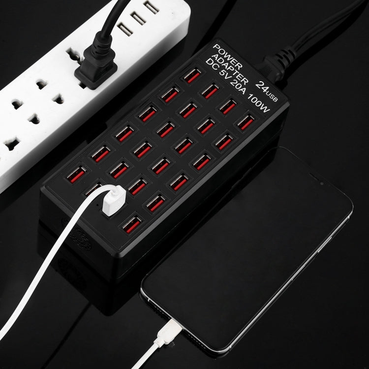 Caricabatterie intelligente con stazione di ricarica rapida da 100 W, 24 porte USB, con indicatore LED CA 100-240 V, presa americana, 100W 24 USB Ports US Plug