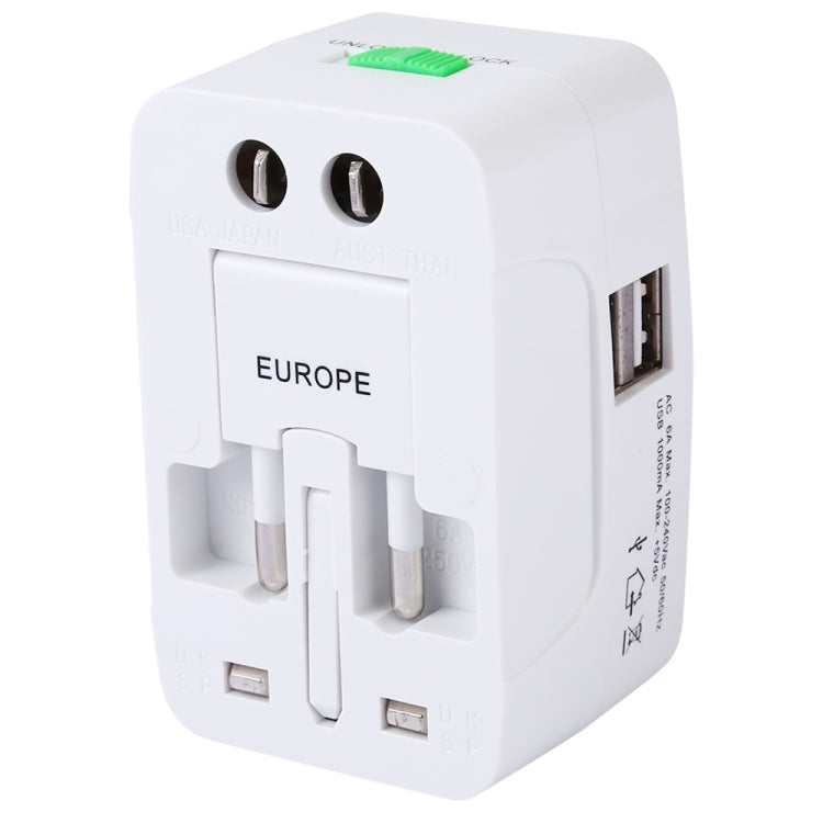 Convertitore universale da viaggio multifunzione 110-250 V con doppia interfaccia USB, spina EU / UK / US / AU