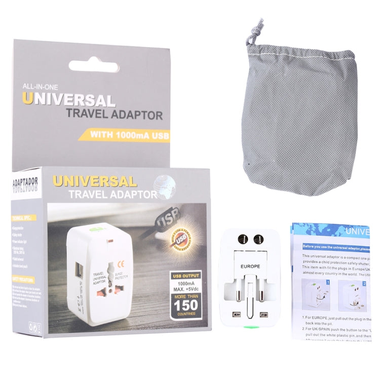 Convertitore universale da viaggio multifunzione 110-250 V con doppia interfaccia USB, spina EU / UK / US / AU