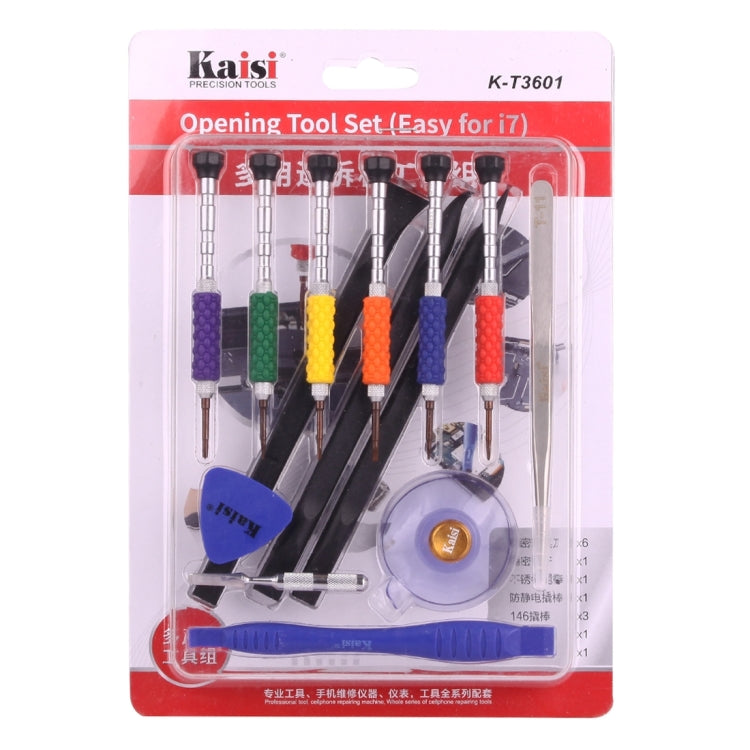 K-T3601 14 in 1 (6 cacciaviti + 1 pinzetta + 1 spudger in acciaio inossidabile + 1 spudger antistatico + 3 spudger da 146 + 1 ventosa + 1 apri triangolo) Set di strumenti di apertura multiuso professionaliper iPhone, Samsung, Xiaomi e altri telefoni