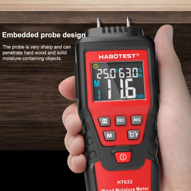 HABOTEST HT632 Rilevatore di umidità del legno portatile multifunzionale con display digitale, HT632