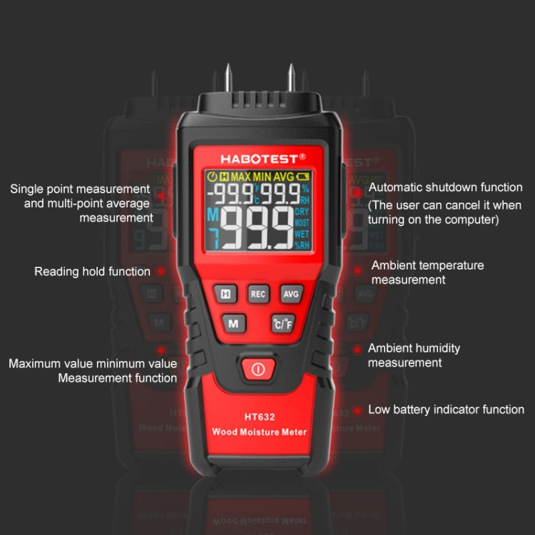 HABOTEST HT632 Rilevatore di umidità del legno portatile multifunzionale con display digitale, HT632