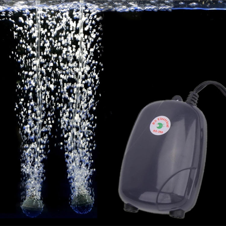 RS-390 220V 5W Doppie uscite Flusso regolabile Pompa d'aria silenziosa per acquario Pompa d'aria per ossigeno per acquario, 5W