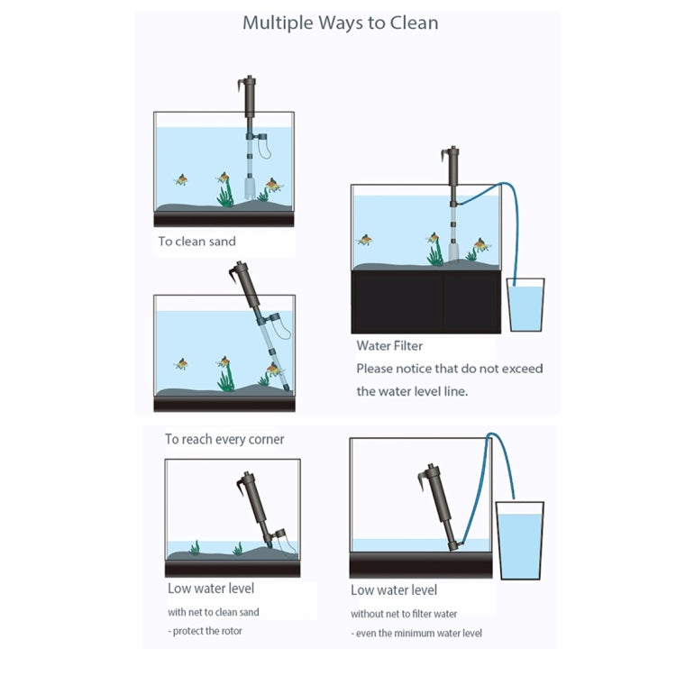 Filtro dell'acqua per la pulizia del serbatoio di pesce regolabile in lunghezza elettrica multifunzionale, Multi-functional