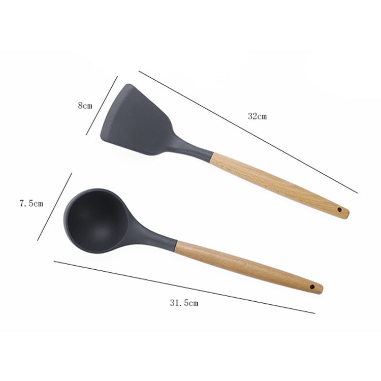 kn020 Set di utensili da cucina con cucchiaio spatola antiaderente in silicone 11 in 1 con manico in legno, 11 in 1