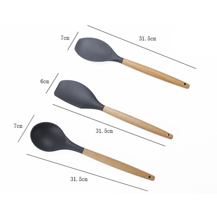 kn020 Set di utensili da cucina con cucchiaio spatola antiaderente in silicone 11 in 1 con manico in legno, 11 in 1