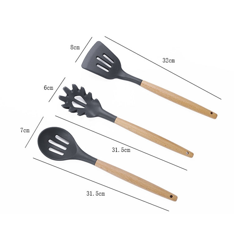 kn020 Set di utensili da cucina con cucchiaio spatola antiaderente in silicone 11 in 1 con manico in legno, 11 in 1