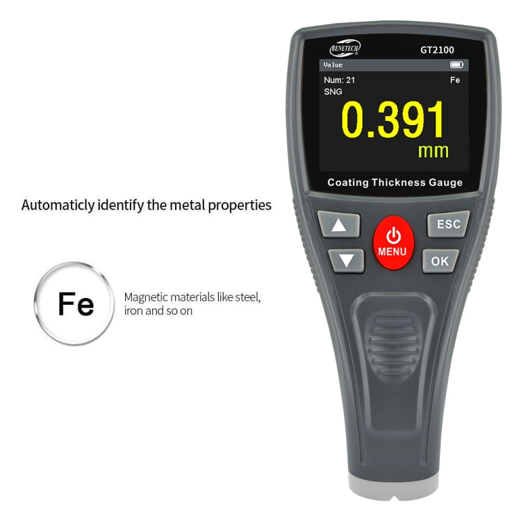 BENETECH GT2100 Anemometro digitale Calibro di spessore del rivestimento Schermo a colori Misuratore di spessore della vernice per auto, GT2100