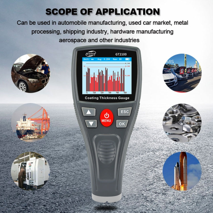 BENETECH GT2100 Anemometro digitale Calibro di spessore del rivestimento Schermo a colori Misuratore di spessore della vernice per auto, GT2100