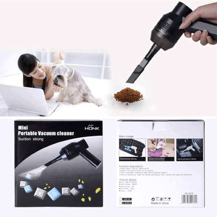 HK-6019A 3,5 W USB portatile potente aspiratore pulitore tastiera computer ugello spazzola collettore polveri kit di pulizia ventosa portatile per la pulizia di PC portatili/animali domestici, lunghezza cavo USB: 1,8 m, DC 5 V (nero)
