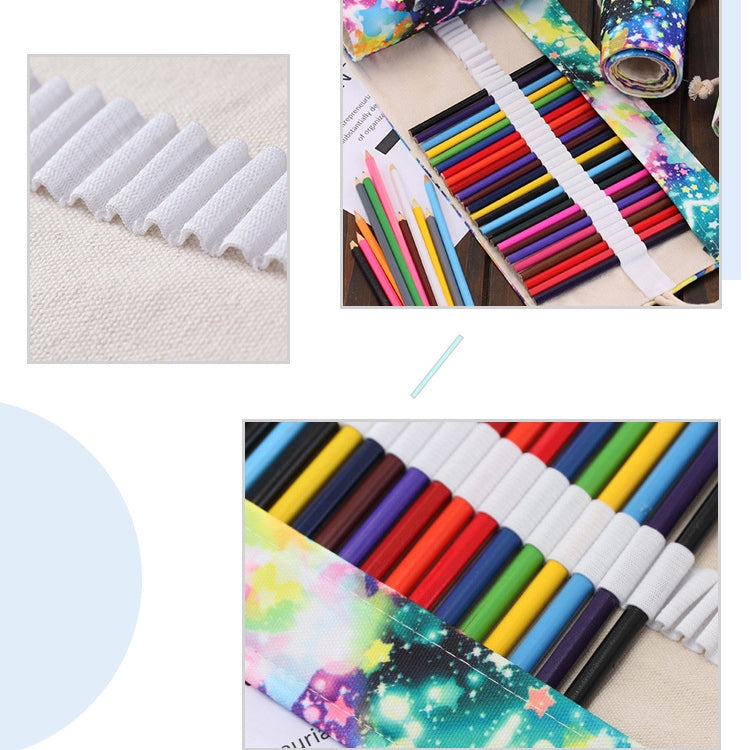 Astuccio per penne con stampa cielo stellato a 36 slot, astuccio per matite in tela, astuccio arrotolabile per cancelleria, 36 Slots