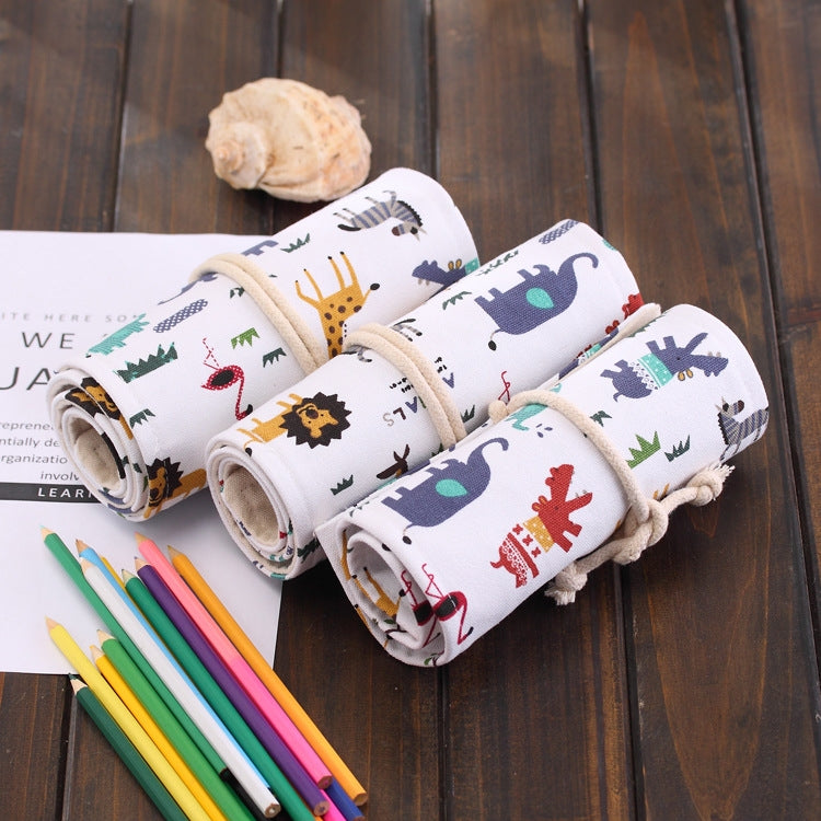 72 slot Astuccio per penne con stampa animalier dei cartoni animati Astuccio per matite in tela Astuccio per matite arrotolabile Astuccio per cancelleria, 72 Slots