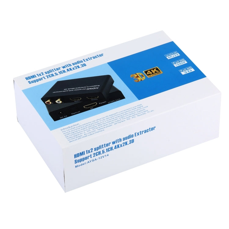 Splitter HDMI 1x2 con estrattore audio, supporto 5.1CH/2CH, 4Kx2K, 3D, 4Kx2K with Audio Extractor