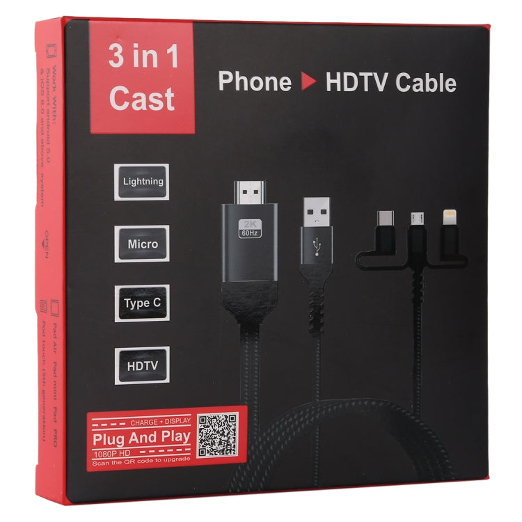 Cavo Micro USB 3 in 1 + USB-C/Tipo-C + 8 pin a HDMI HDTV