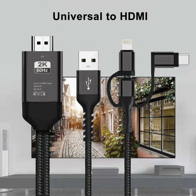 Cavo Micro USB 3 in 1 + USB-C/Tipo-C + 8 pin a HDMI HDTV