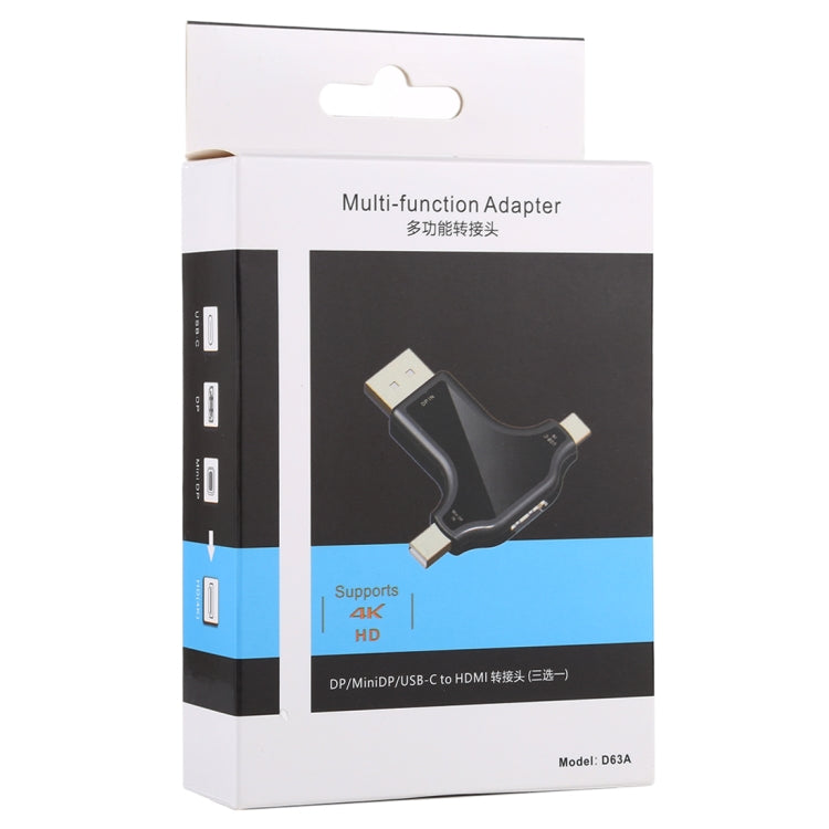 Adattatore DisplayPort D63A + Mini DP + UCB-C / Type-C maschio a HDMI femmina 3 in 1, D63A