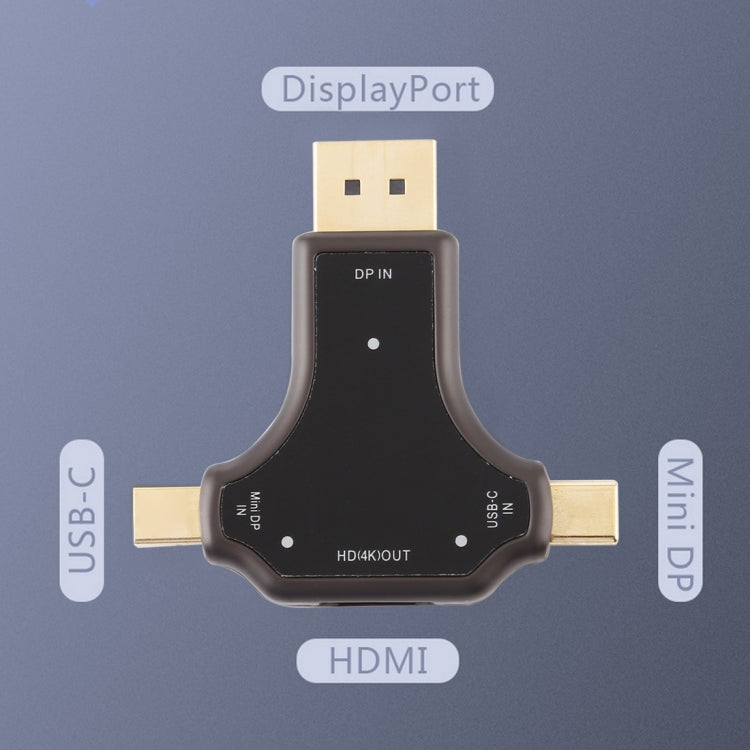 Adattatore DisplayPort D63A + Mini DP + UCB-C / Type-C maschio a HDMI femmina 3 in 1, D63A
