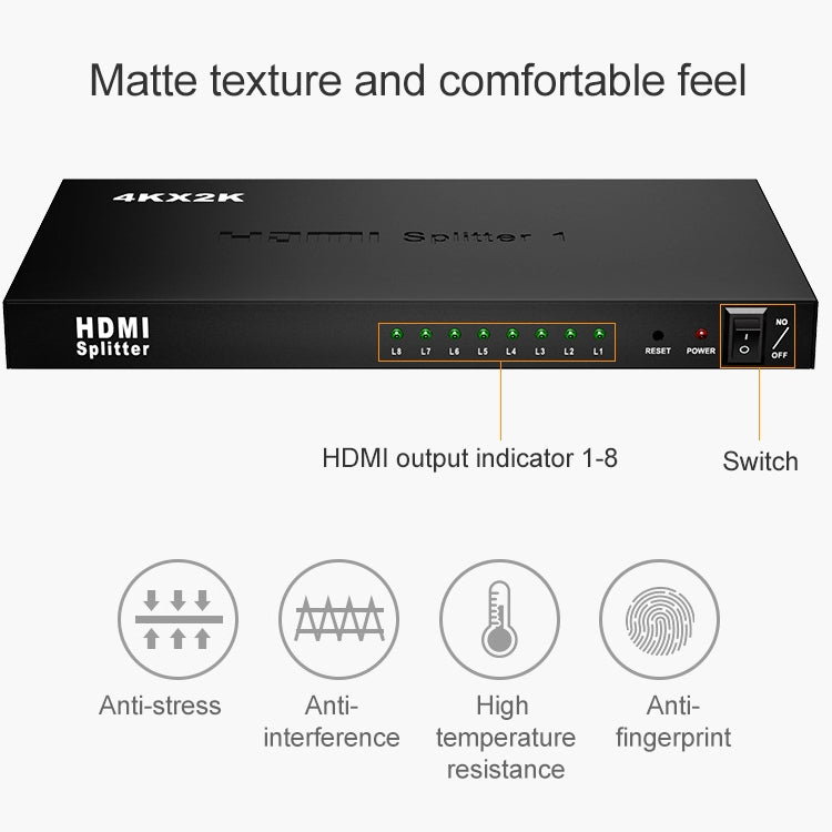 Splitter HDMI 1 x 8 Full HD 1080P con interruttore, supporto 3D e 4K x 2K